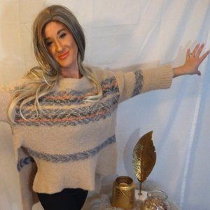 Loose tan long alpaca wool sweater